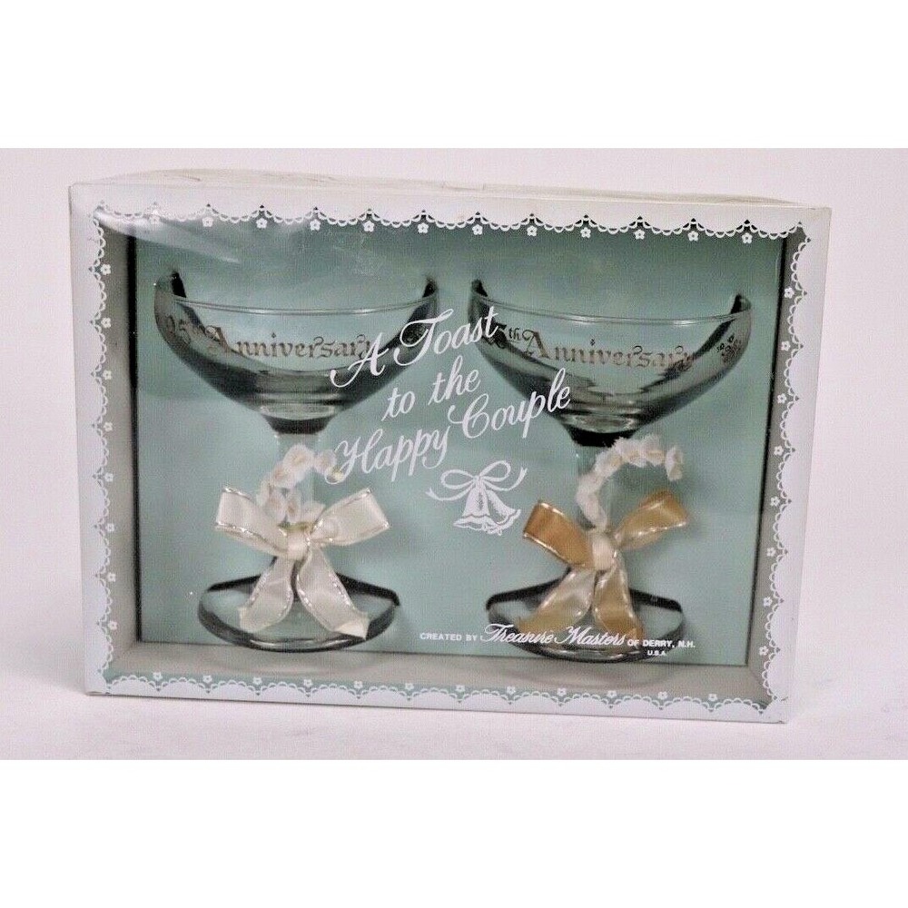 Vintage Treasure Masters 25th Anniversary Wedding Toast Glasses Set of 2 Clear